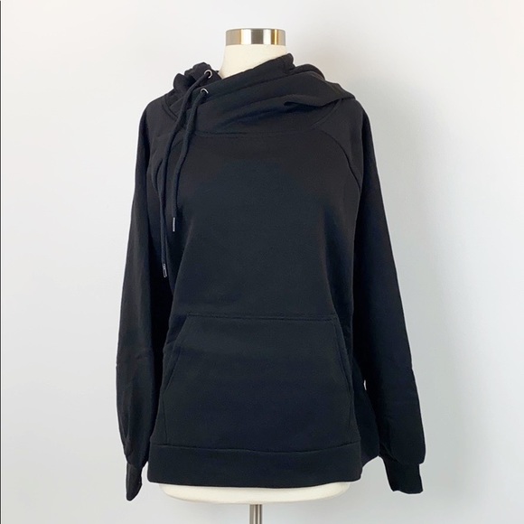 Women's Side Tie Hoodie Black Sweatshirt w/Pocket - Picture 3 of 9